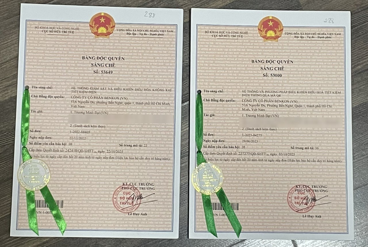 Bằng độc quyền sáng chế số 53649 và 53000 của BenKon
